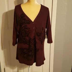 TORRID Distressed Print Henley Top